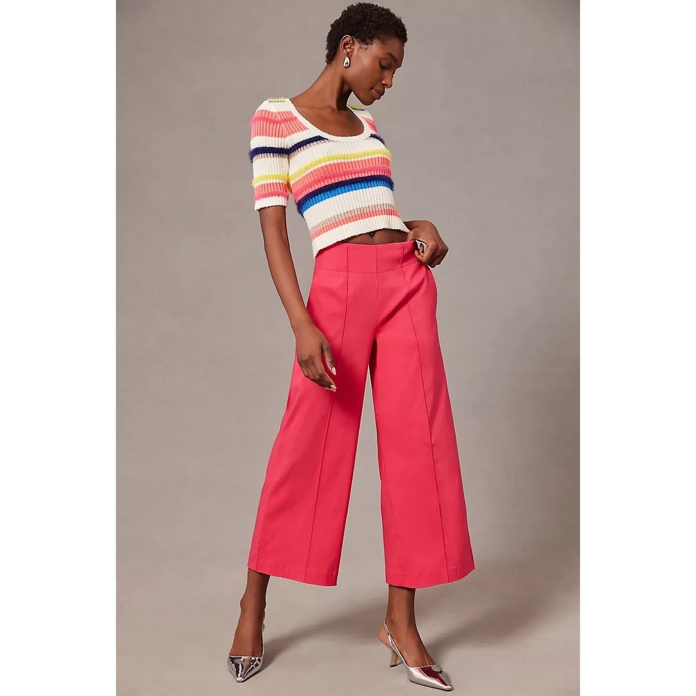 Anthropologie Maeve Wide-Leg Pants Petite 6P Hot Pink Pintuck Cropped Side Zip